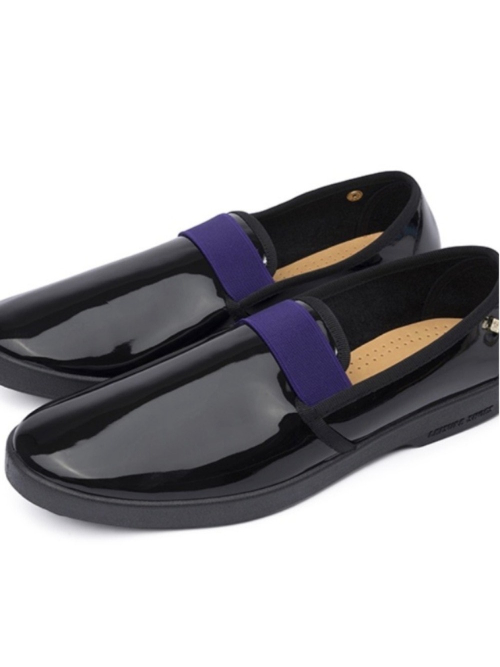 RIVIERAS Men’s Black Vinyl Smoking Noir Violet Banded Shoes 42/9 NIB